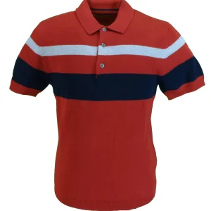 Ben Sherman Ruby Red Knitted Striped Retro Polo Shirt