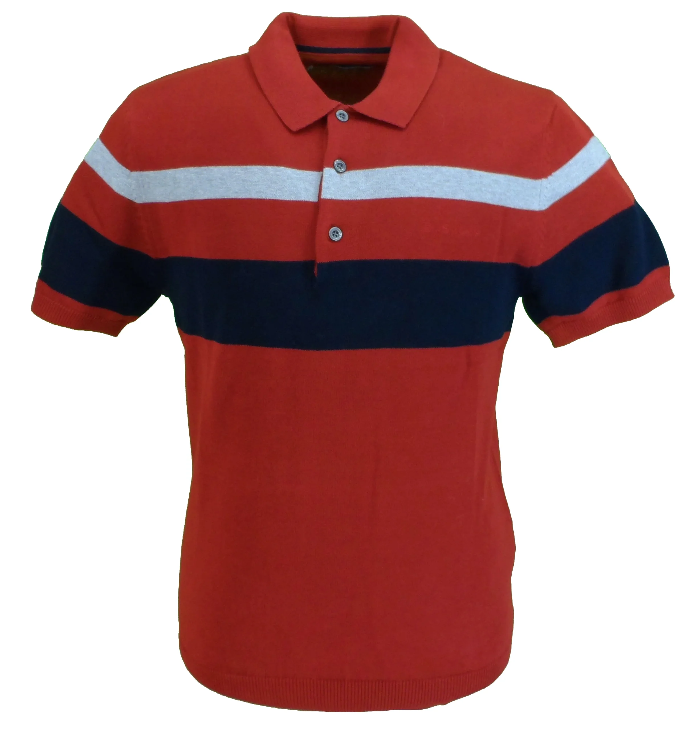 Ben Sherman Ruby Red Knitted Striped Retro Polo Shirt - immagine 2