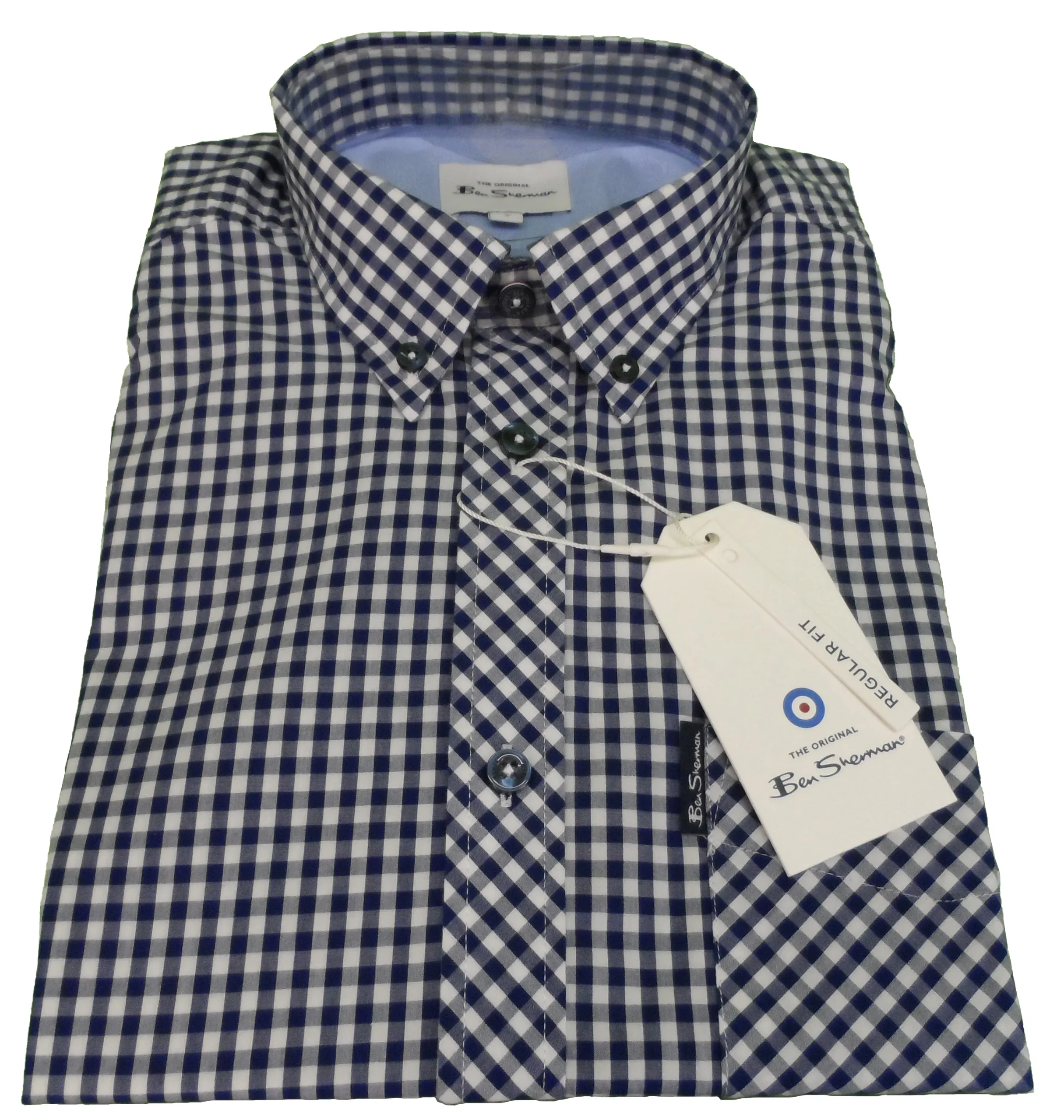 Ben Sherman Mens Dark Blue Gingham Check Short Sleeved Shirts … - immagine 4