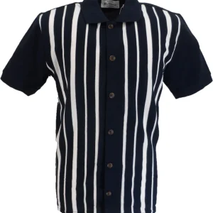 Ben Sherman Mens Dark Navy Striped Button Through Polo Cardigan