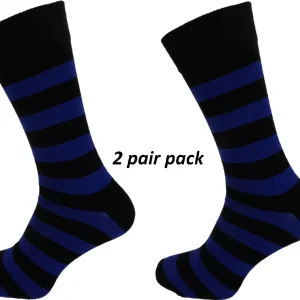 Mens 2 Pair Pack Black/Navy Striped Retro Socks