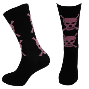 Ladies 2 Pair Pack of Black/Pink Skull  Socks