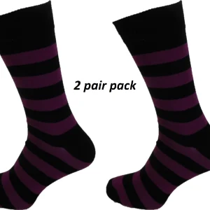 Mens 2 Pair Pack Black/Purple Striped Retro Socks