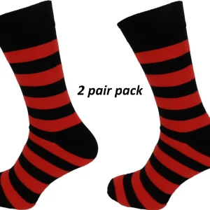 Mens 2 Pair Pack Black/Red Striped Retro Socks