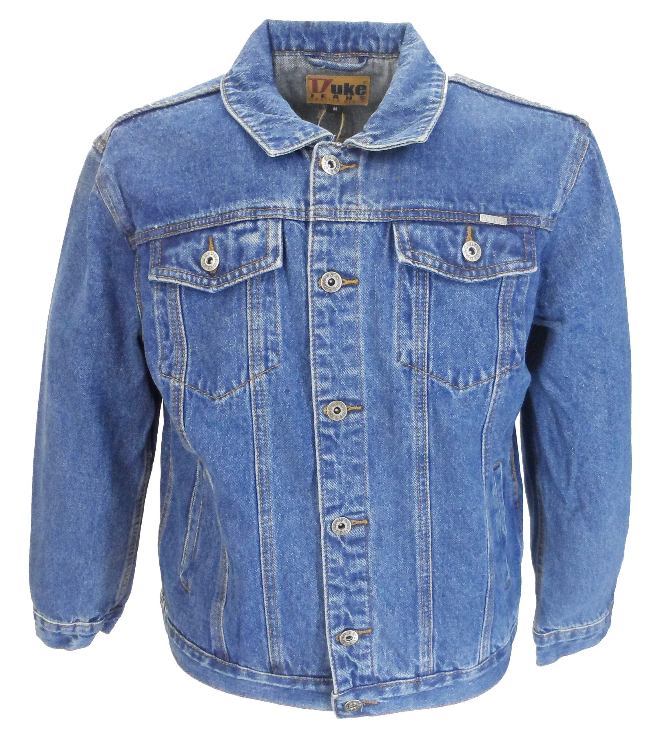 Duke Blue Stonewashed Retro Mod Biker Denim Trucker Jacket - immagine 2