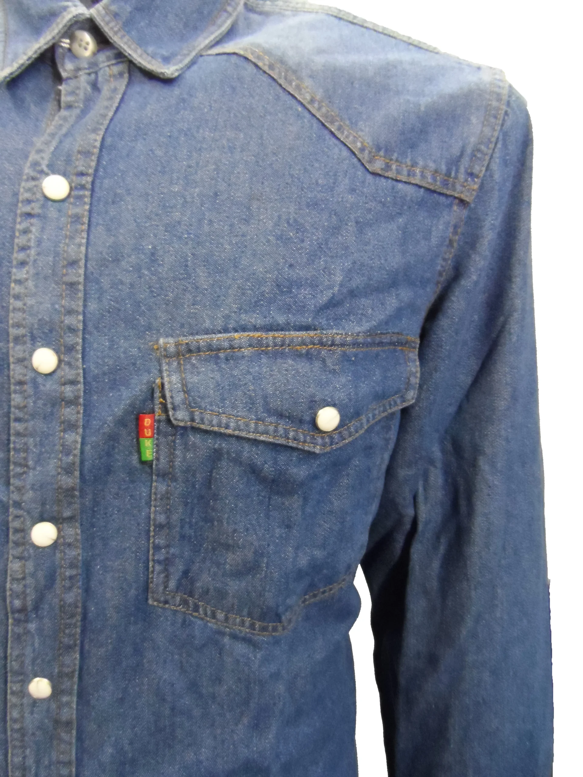 Duke Mens Stonewash Blue Western-style Denim Shirt - immagine 3