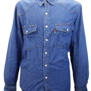 Duke Mens Stonewash Blue Western-style Denim Shirt