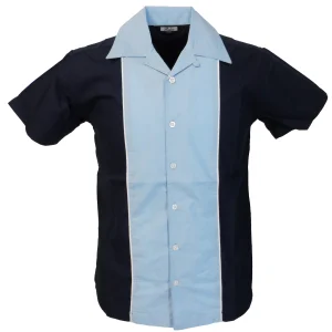 Relco Rockabilly Bowling Navy & Sky Vintage Retro Shirts