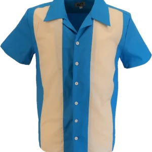 Mazeys Retro Mid Blue Rockabilly Bowling Shirts