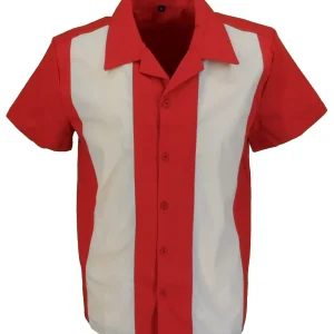 Mazeys Retro Deep Red/Cream Rockabilly Bowling Shirts