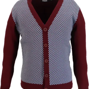 Relco Classic Retro Burgundy/Sky Checkerboard Cardigan