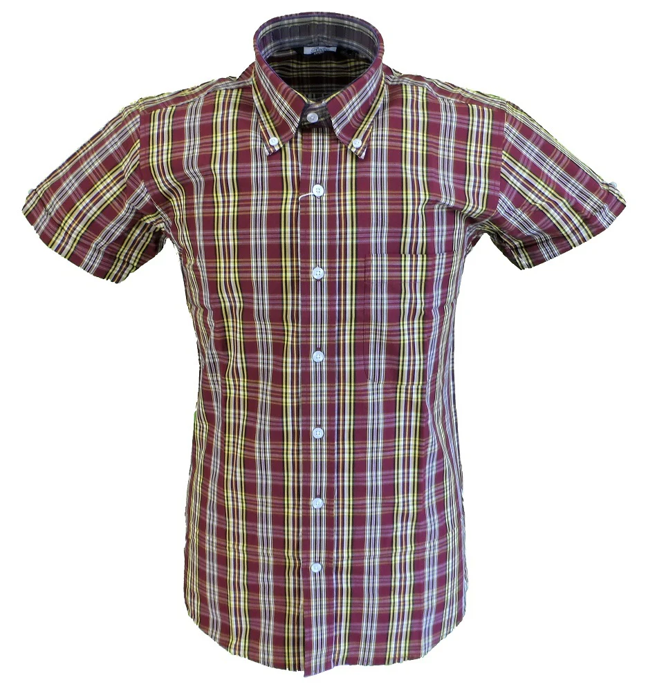 Relco Retro Burgundy & Mustard Ladies Button Down Short Sleeved Shirts - immagine 2