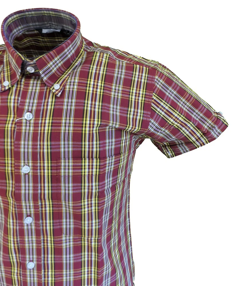Relco Retro Burgundy & Mustard Ladies Button Down Short Sleeved Shirts - immagine 4
