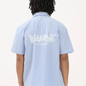 Camicia Rigata Con Stampa Retro Uomo