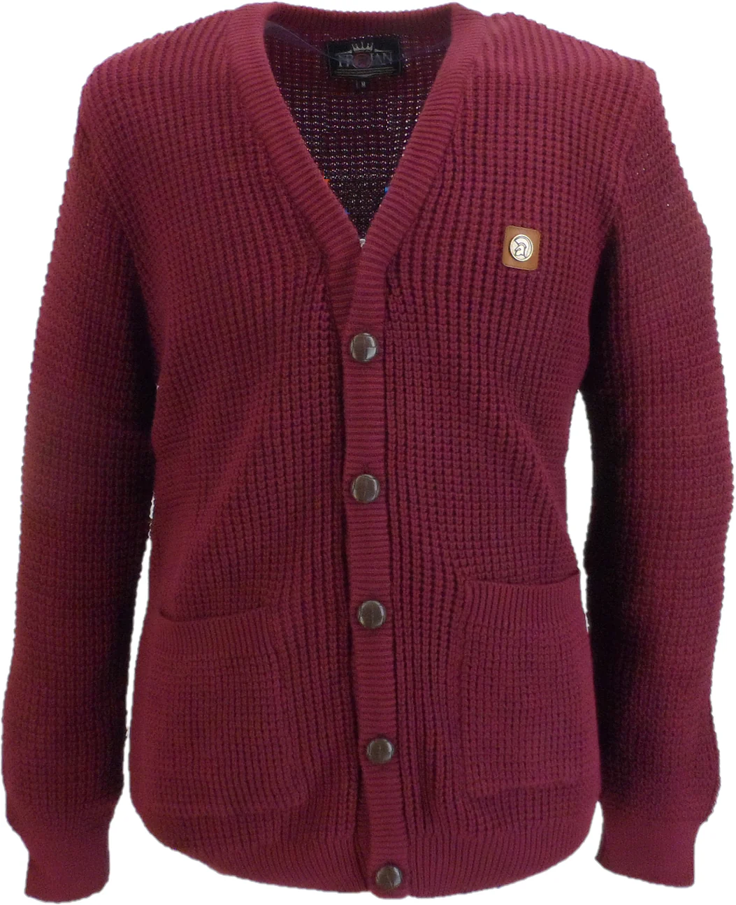 Trojan Classics Retro Waffle Knit Port Red Cardigan - immagine 2