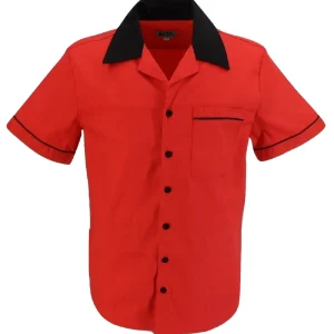 Mazeys Mens Retro Red Rockabilly Bowling Shirts