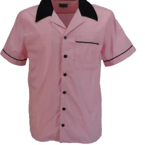 Mazeys Mens Retro Pink Rockabilly Bowling Shirts
