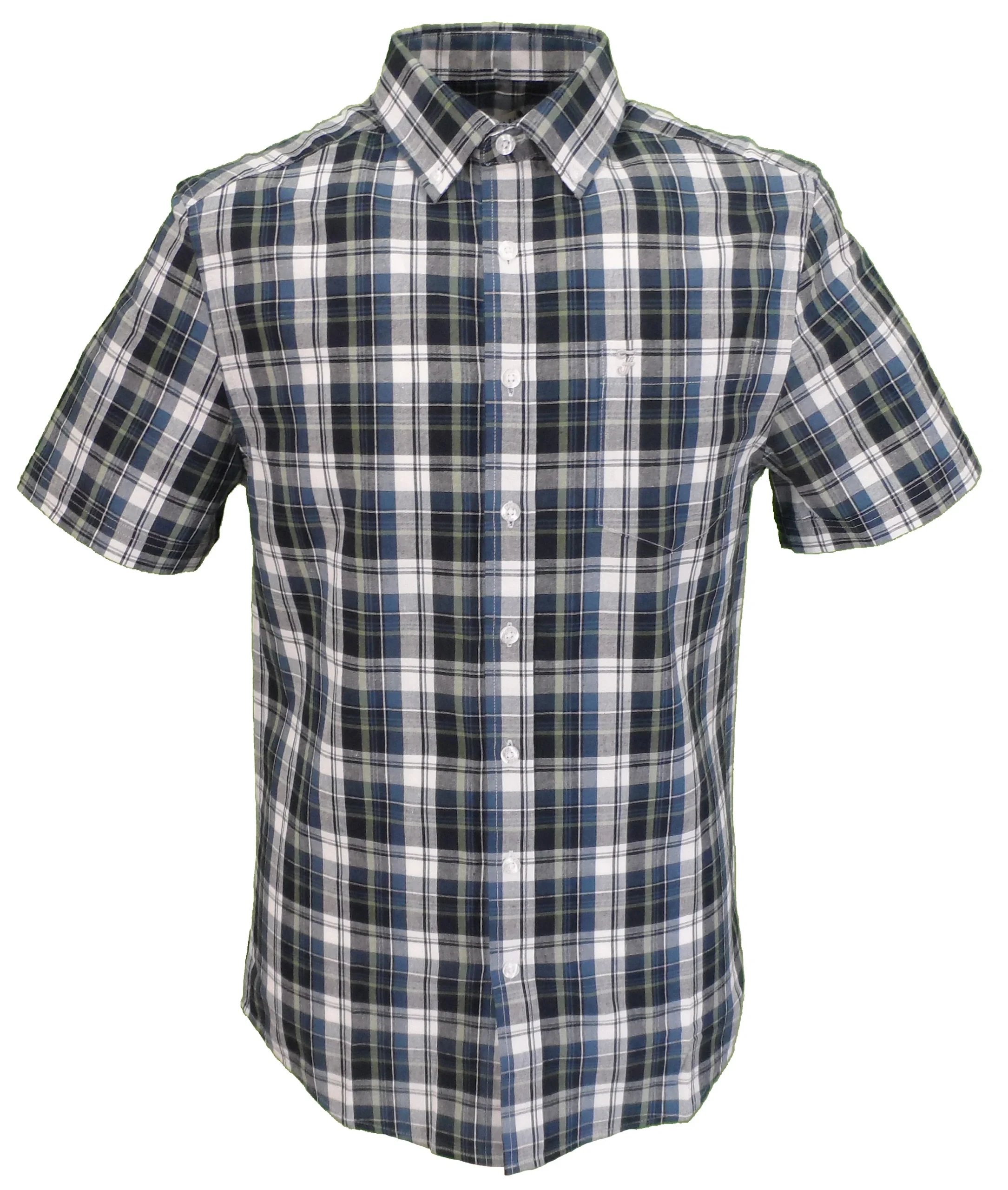 Farah Mens Teal Check 100% Cotton Short Sleeved Shirt - immagine 2