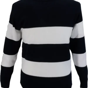 Mazeys Mens Navy/White Foxton Stripe Crew Neck Jumper