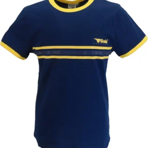 Gola Mens Navy Blue/Yellow Striped Retro Ringer T Shirt
