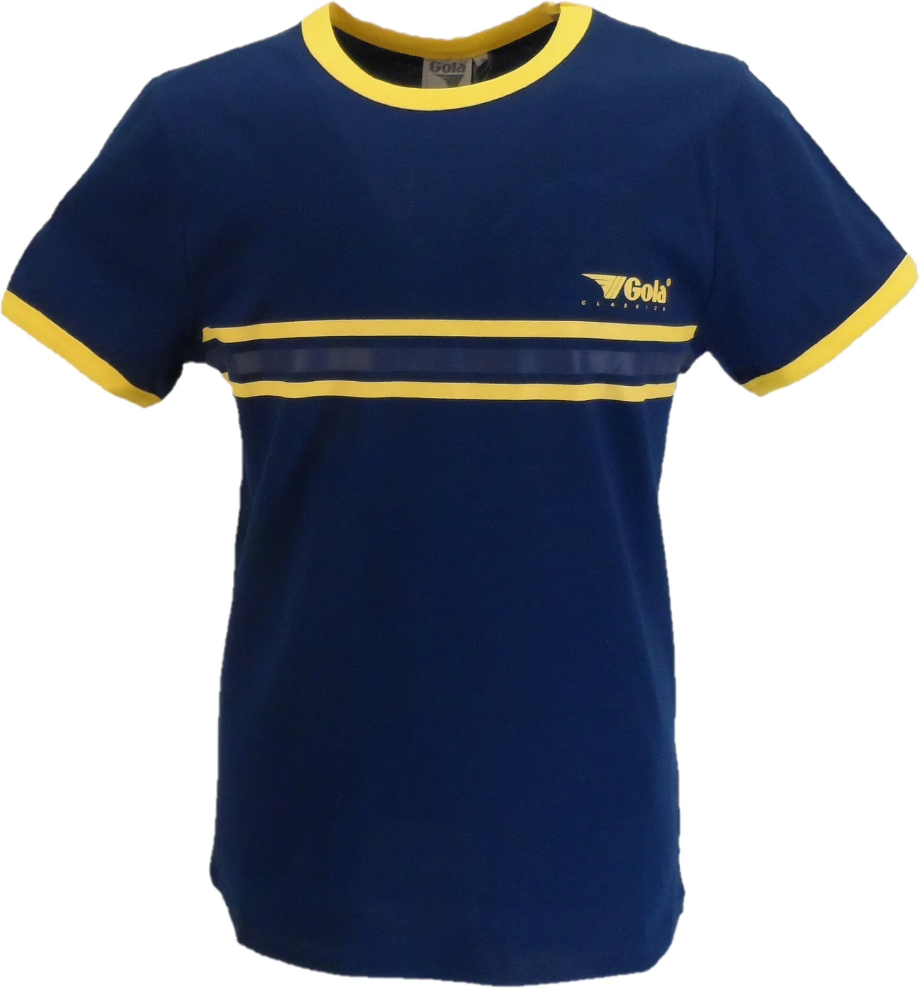 Gola Mens Navy Blue/Yellow Striped Retro Ringer T Shirt - immagine 2