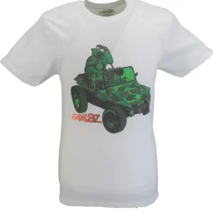 Mens White Official Gorillaz Green Jeep T Shirt