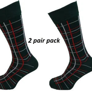 Mens 2 Pair Pack Green/Red/White Tartan Retro Socks