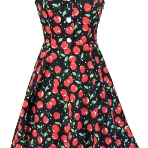 Hearts & Roses Red Cherry Vintage Collared Dress