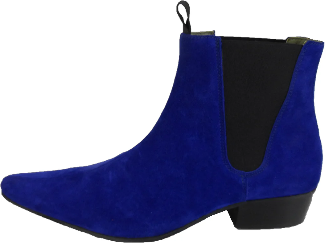 Ikon Original Blue Real Suede Winklepicker Mod Beatle Boots - immagine 3