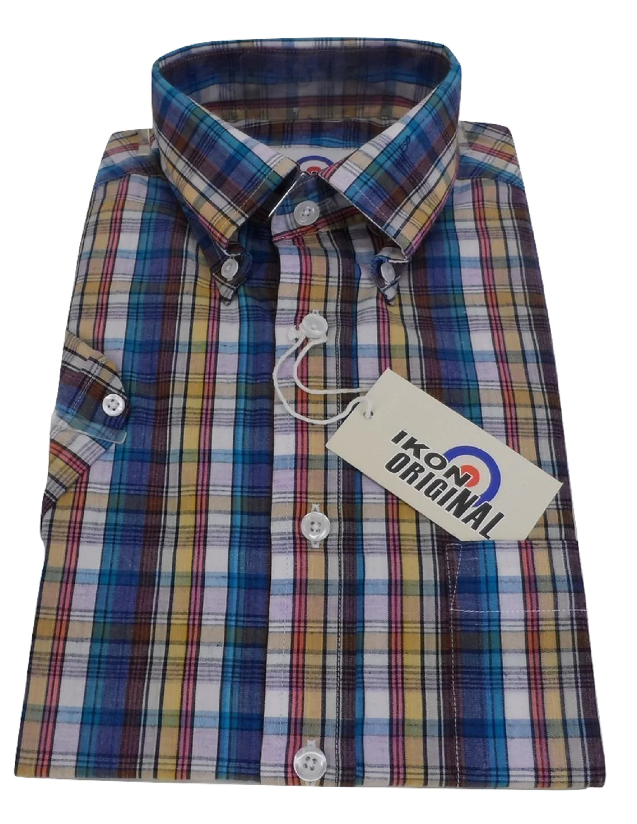 Ikon Original Blue Multi Checked Short Sleeved Button Down Shirts - immagine 4
