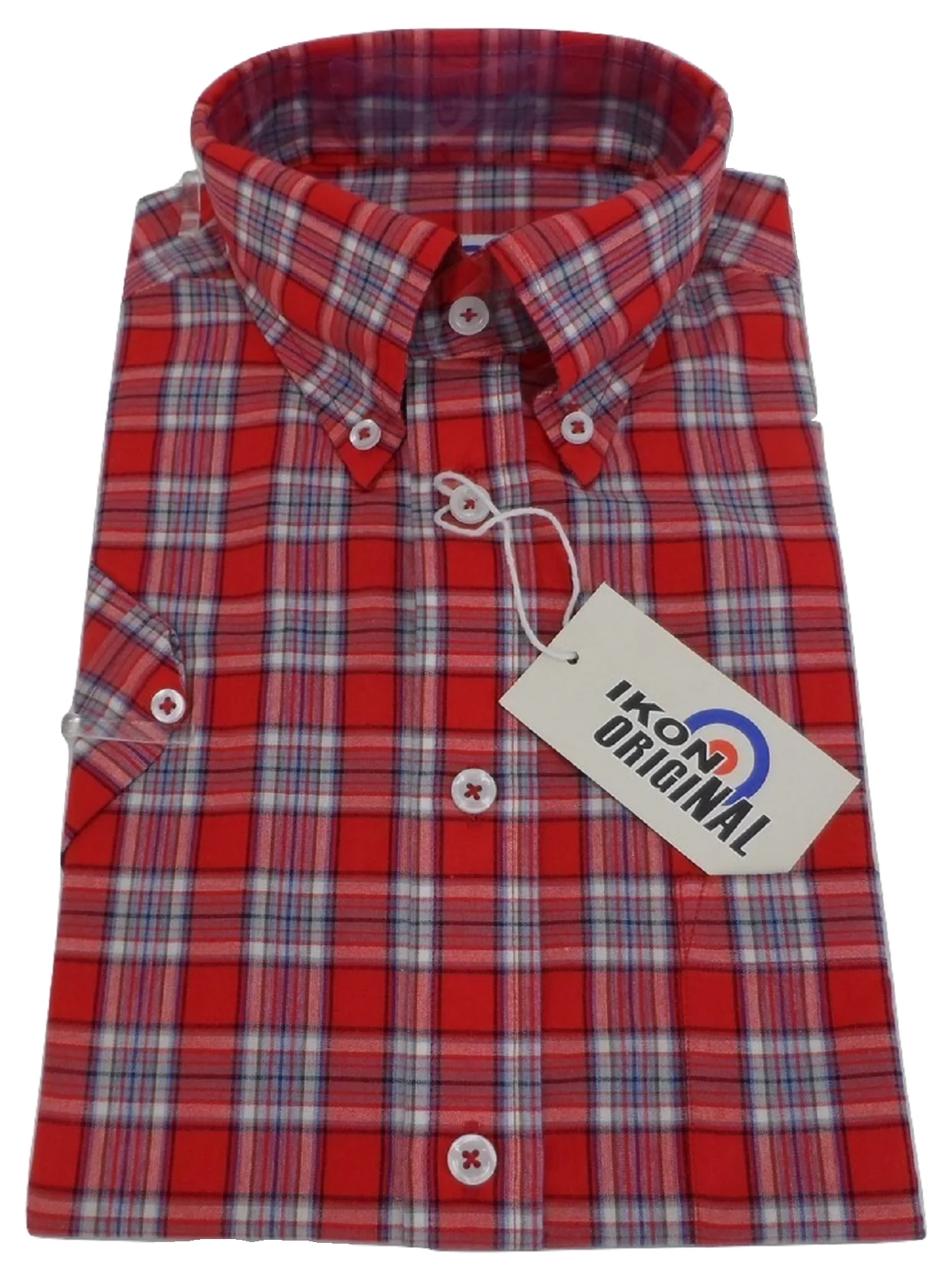 Ikon Original Red Checked Short Sleeved Button Down Shirts - immagine 4