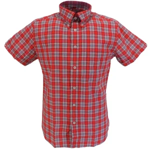 Ikon Original Red Checked Short Sleeved Button Down Shirts