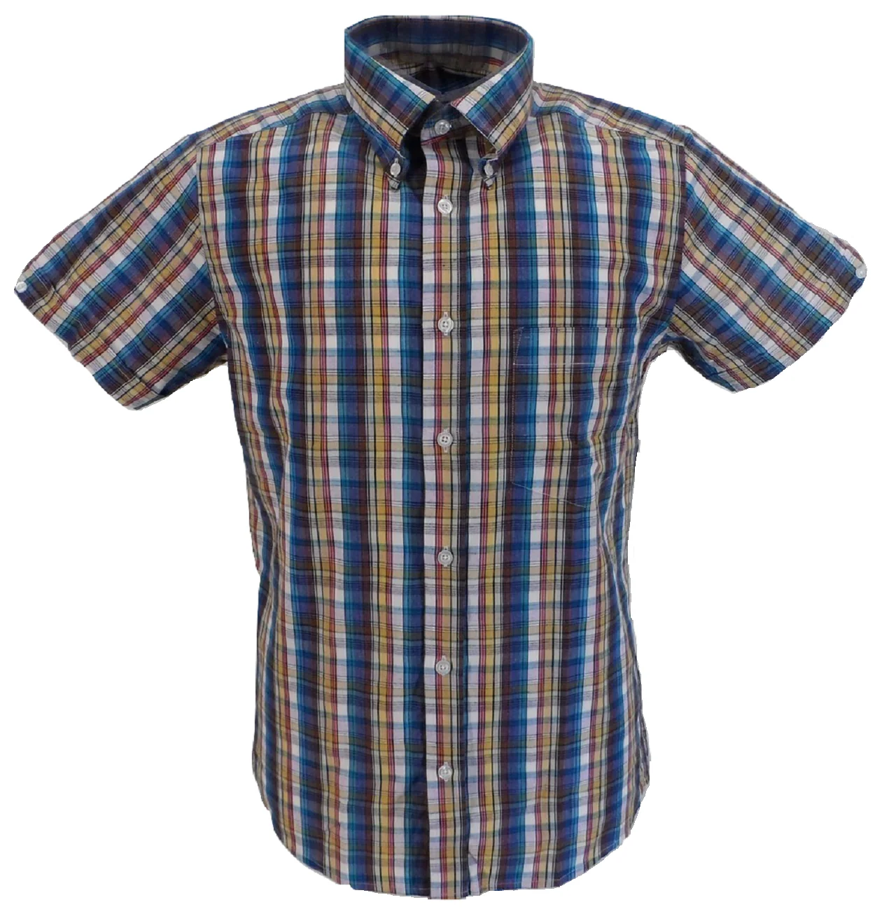 Ikon Original Blue Multi Checked Short Sleeved Button Down Shirts - immagine 2