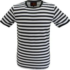 Mazeys Mens Retro Mod 60s Indie Black & White Cotton T-Shirt