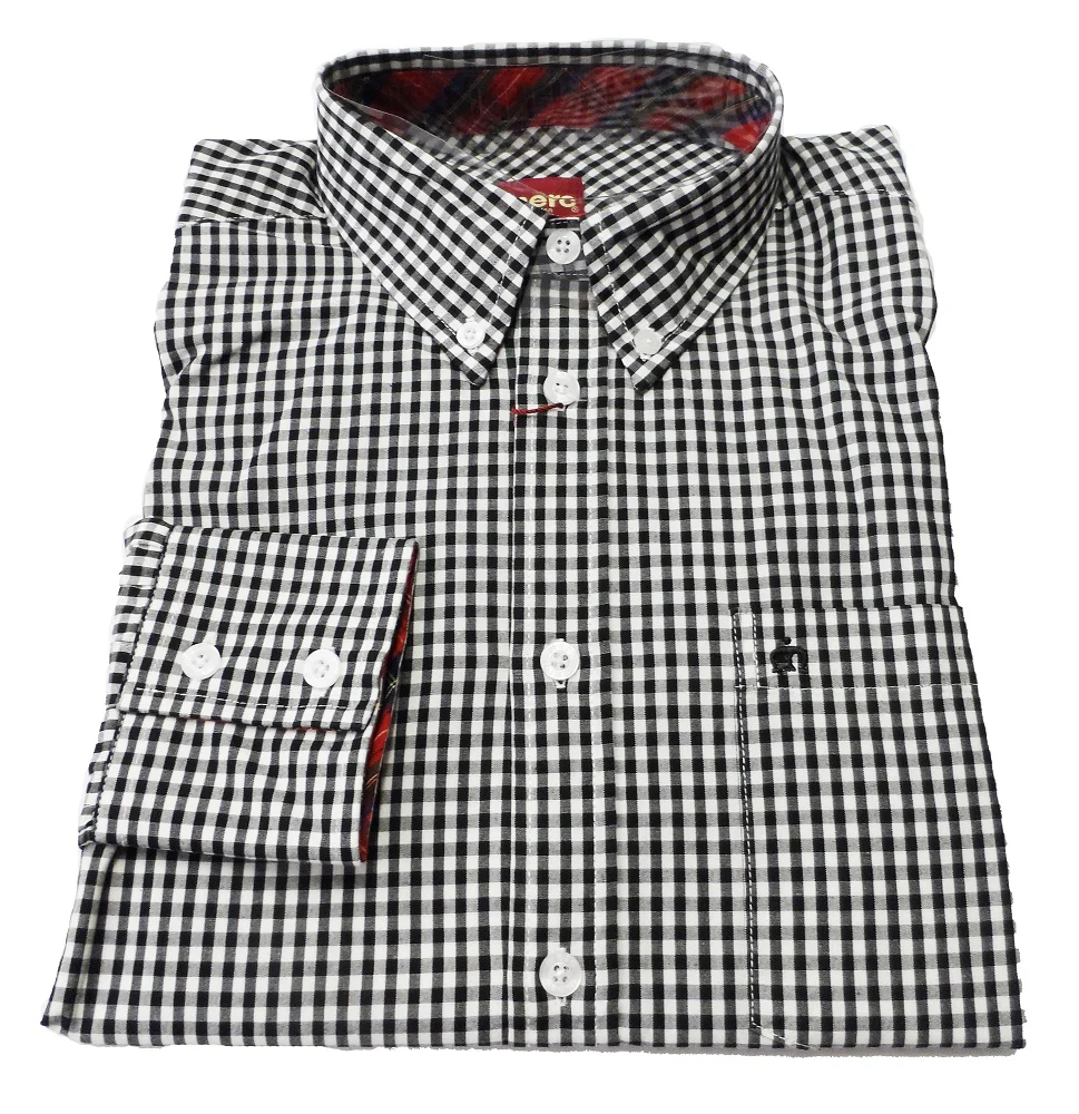 Merc Japster Black & White Gingham Cotton Long Sleeved Retro Mod Button Down Shirts - immagine 3