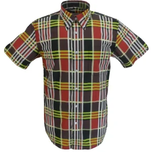 Mazeys Mens Burgundy Checked 100% Cotton Short Sleeved Shirts