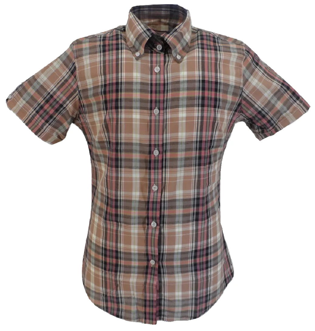 Real Hoxton Ladies Purple Checked Button Down Short Sleeved Shirts - immagine 2