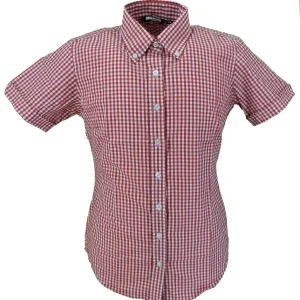 Relco Retro Red Gingham Ladies Button Down Short Sleeved Shirts