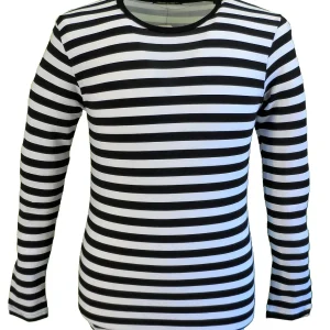Run & Fly Mens Retro Mod 60s Indie Black & White Cotton Long Sleeved T Shirt