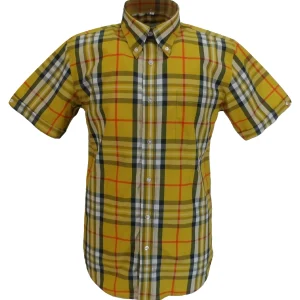 Mazeys Mens Mustard Checked 100% Cotton Short Sleeved Shirts