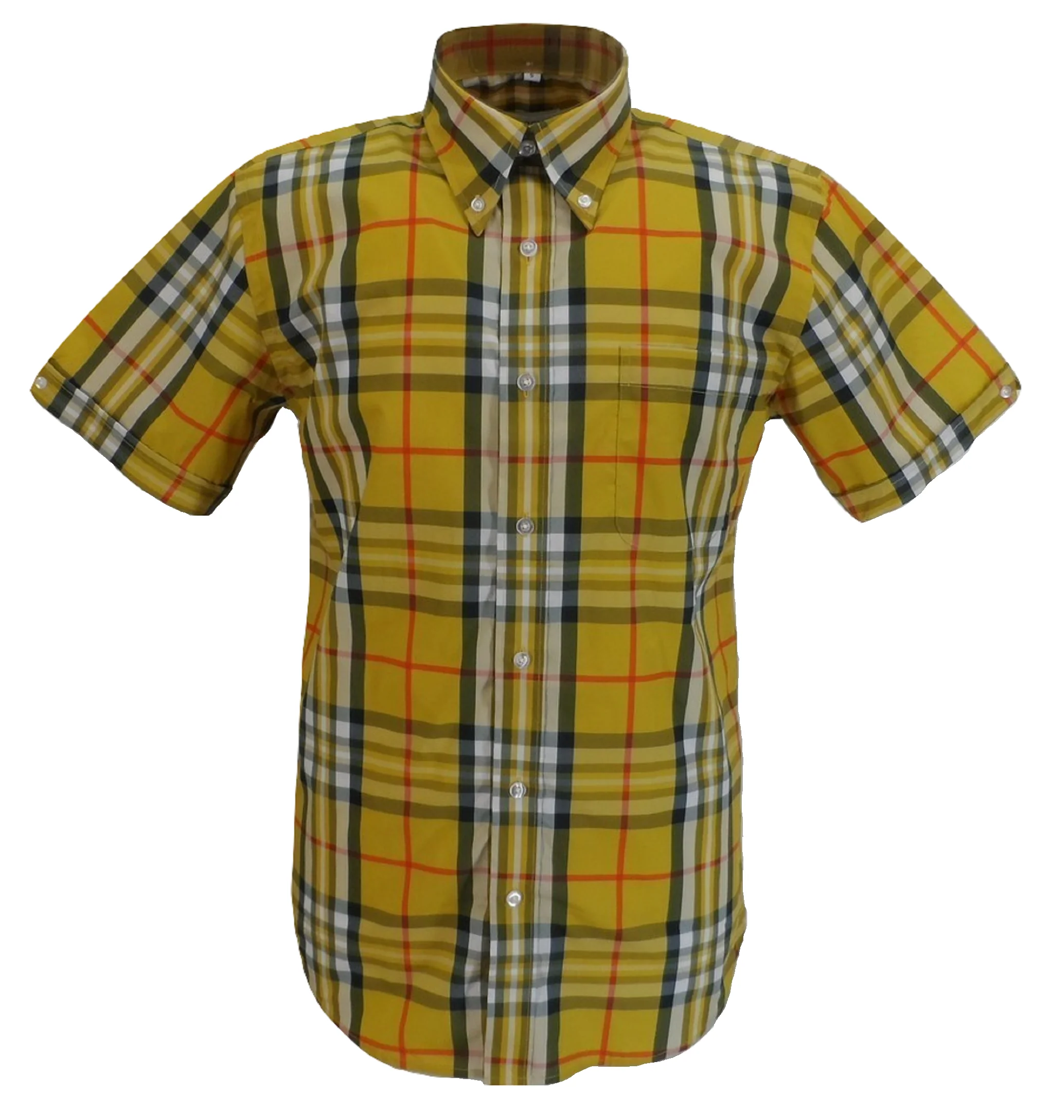 Mazeys Mens Mustard Checked 100% Cotton Short Sleeved Shirts