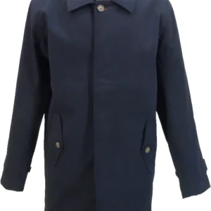 Real Hoxton Mens Navy Mac Coat