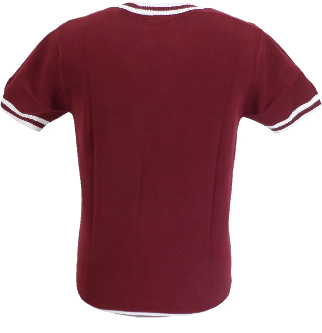 Madcap England Mens Burgundy Stripe Short Sleeve Mod Knit Jumper - immagine 3