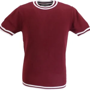 Madcap England Mens Burgundy Stripe Short Sleeve Mod Knit Jumper