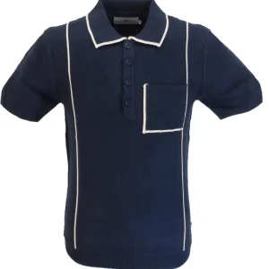 Madcap England Mens Navy Textured Knitted Polo Cardigan