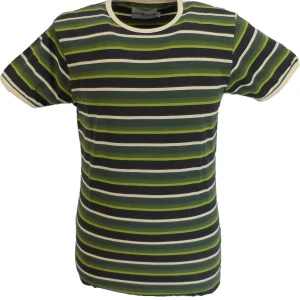 Madcap England Mens Green Multi Striped Ringer T Shirt