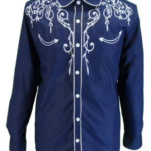 Mazeys Mens Navy Western Cowboy Vintage/Retro Shirts