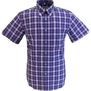 Mazeys Mens Blue/White/Red 100% Cotton Short Sleeved Shirts