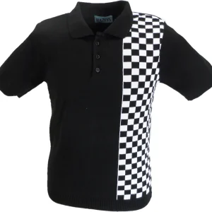 Mazeys Mens Black Checkerboard Knit Polo Shirt