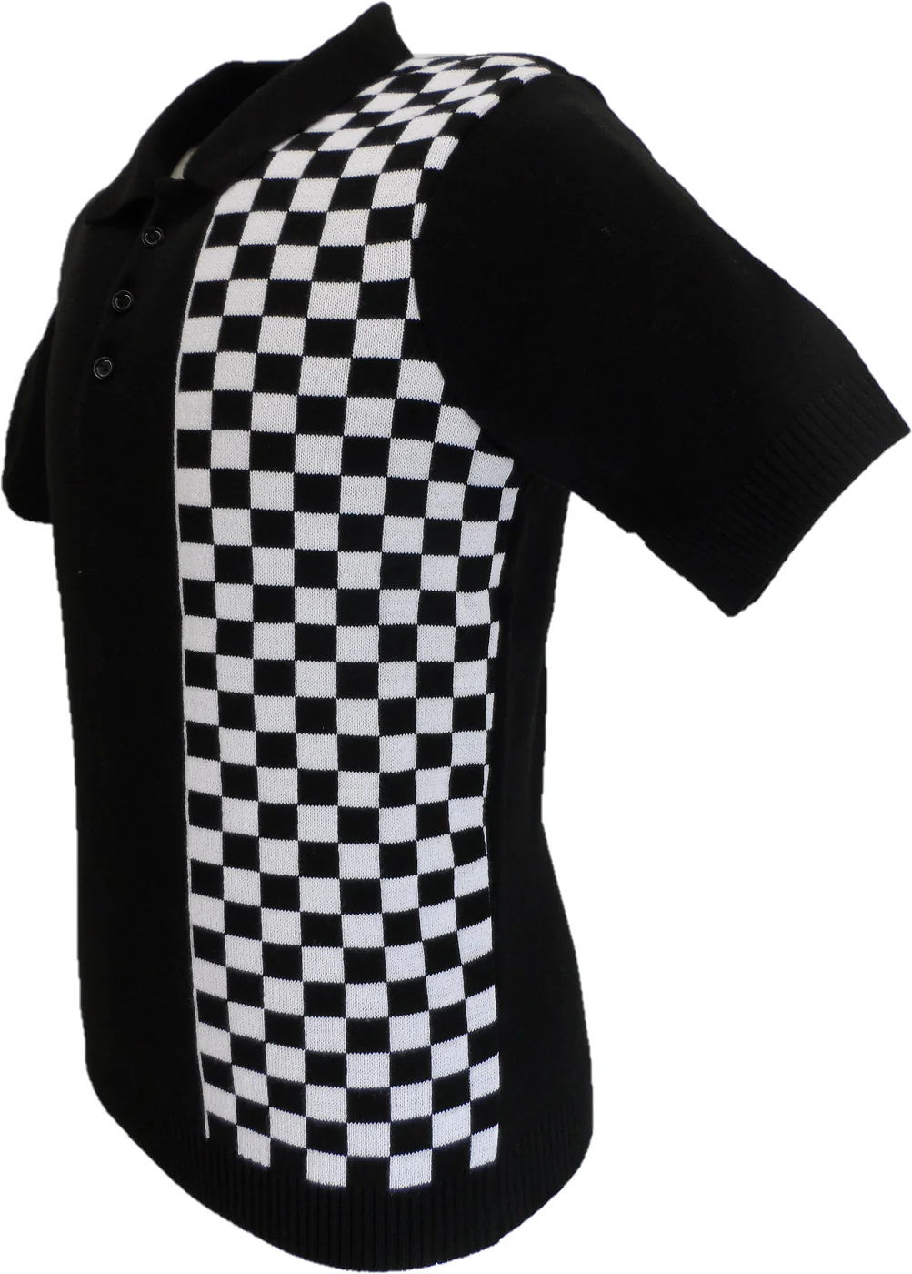 Mazeys Mens Black Checkerboard Knit Polo Shirt - immagine 3
